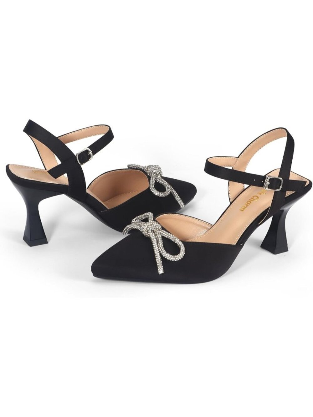 Women's Black Stiletto Pumps Shoes Pointed Toe Ankle Strap High Heel Dress Shoes - Picture 5 of 7